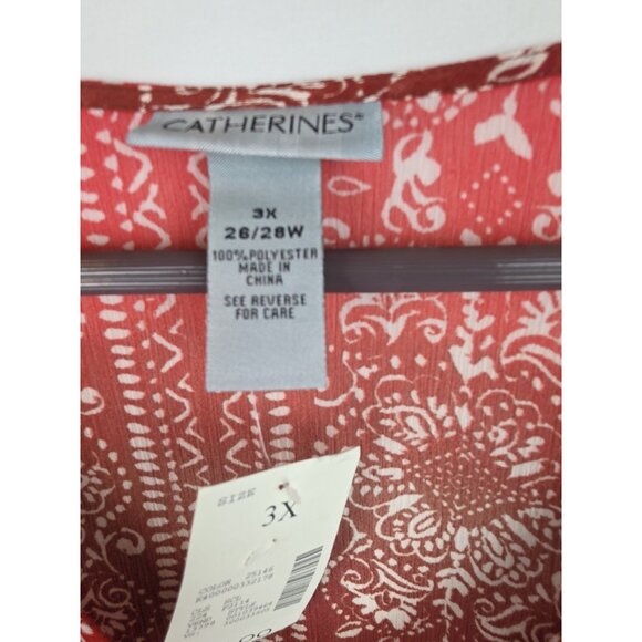 Catherines Women's Top Plus Size 3X Orange Sheer 3/4 Sleeve Ruffle Shirt Blouse - Picture 8 of 10